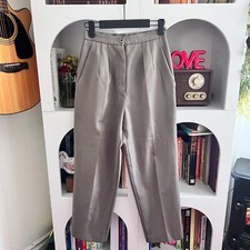 Vintage Handmade Womens Gray High Waist Pleated Trousers Waist 23 Old Money