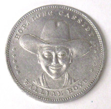 c. 1950 HOPALONG CASSIDY "half collar version" 1.25" aluminum GOOD LUCK COIN yz