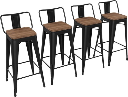 24'' Metal Bar Stools Set of 4 Counter Height Industrial Barstools Low Back