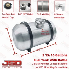 8x14 Fuel Tank W/ Baffle 2 15/16 Gallon 1/4'' NPT Center Fill Alum Spun Gas Tank