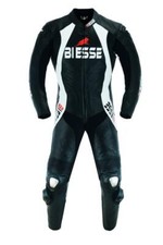  Tuta Moto Intera In pelle Per Pista Con Protezioni Pista Freccia Bianca BIESSE