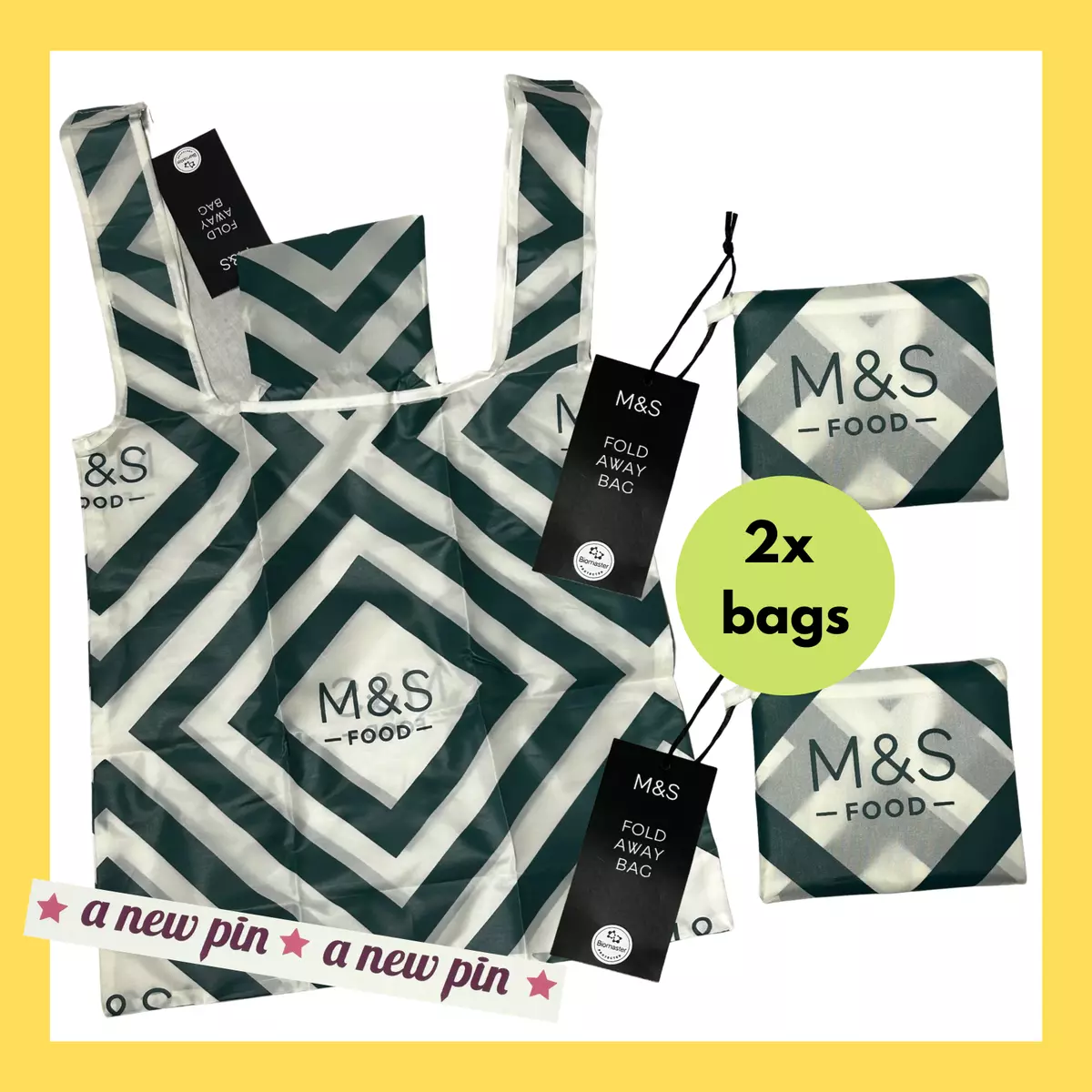 Mu0026S Shopping Bags AntiBac Folding Foldable Reusable Tote Shopper x2 Marks  Food | eBay