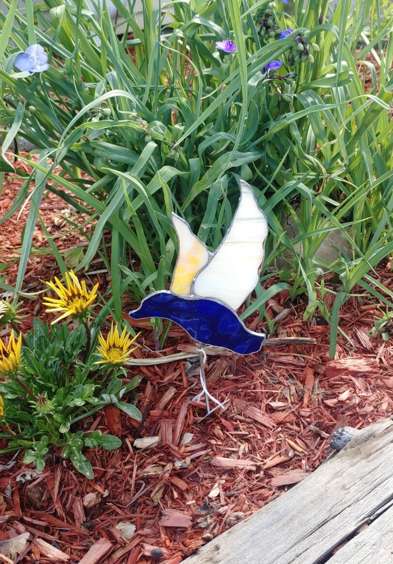 Stained Glass Garden Stake Yard Art Flying Bird Flying Seal