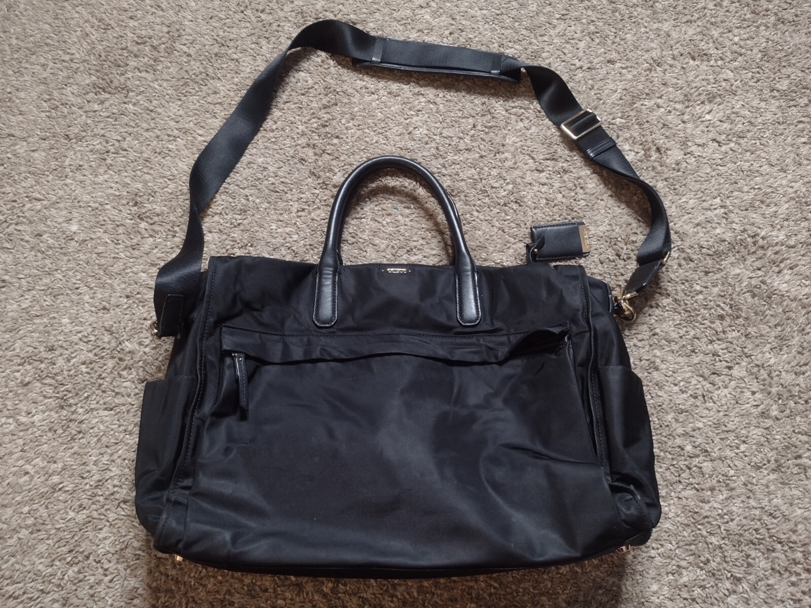 TUMI Voyageur Black Nylon Gold Tone Briefcase Business Laptop Bag Dara