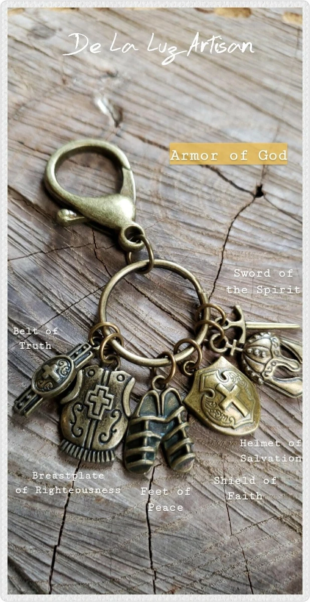 Bronze Armor of God Keychain Charms Ephesians Christian Warrior