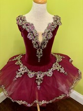 Weissman Dance Costume 10782 MC Burgundy Pancake Ballet Tutu Velvet Bodice Tiara