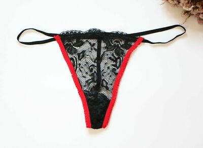 Women Thongs Floral Mesh T-back Underwear Hipster G-string Knickers Black L-XL