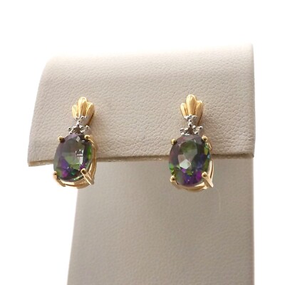 10k Gold Mystic Topaz Diamond Pineapple Drop Earrings New