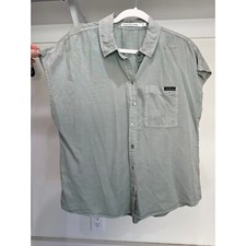 Calvin Klein Button-Up Blouse Cap Sleeve Shirt Sage Size Medium
