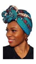 Turquoise and Maroon African Print Head wrap