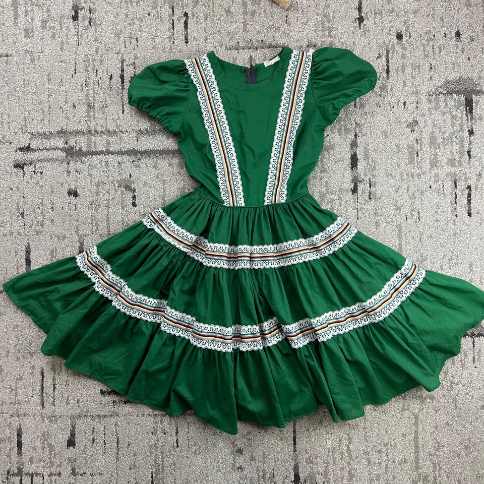 Vintage Square Dance Dress - Irish Dance or Oktoberfest Costume - Green S/M - Image 2 of 4