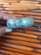 Vtg Native American Navajo Mike Smith  Sterling Silver Storyteller Cuff Bracelet