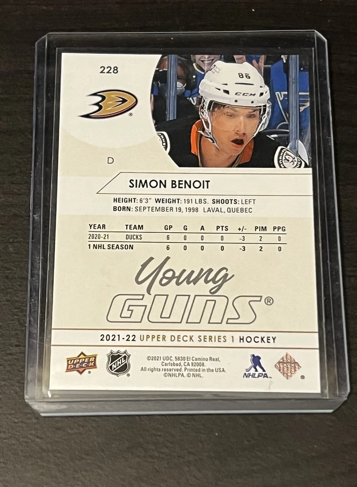 Simon Benoit Young Guns Speckled Rainbow Foil Parallel #228 - 2021-22 Upper Deck - Image 2 of 2