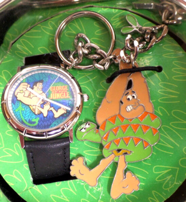 George of The Jungle Fossil LE Wristwatch MIB w/Tin & Key Ring Ward Prod disney*