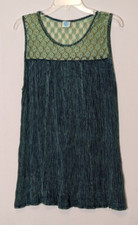 Women's J&M, Sleeveless Teal & Green Lace, Accordion Tunic Top; Size S