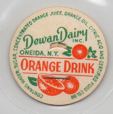 Milk Bottle Cap - Dewan Dairy Inc. - Oneida, NY (New York) - ORANGE DRINK