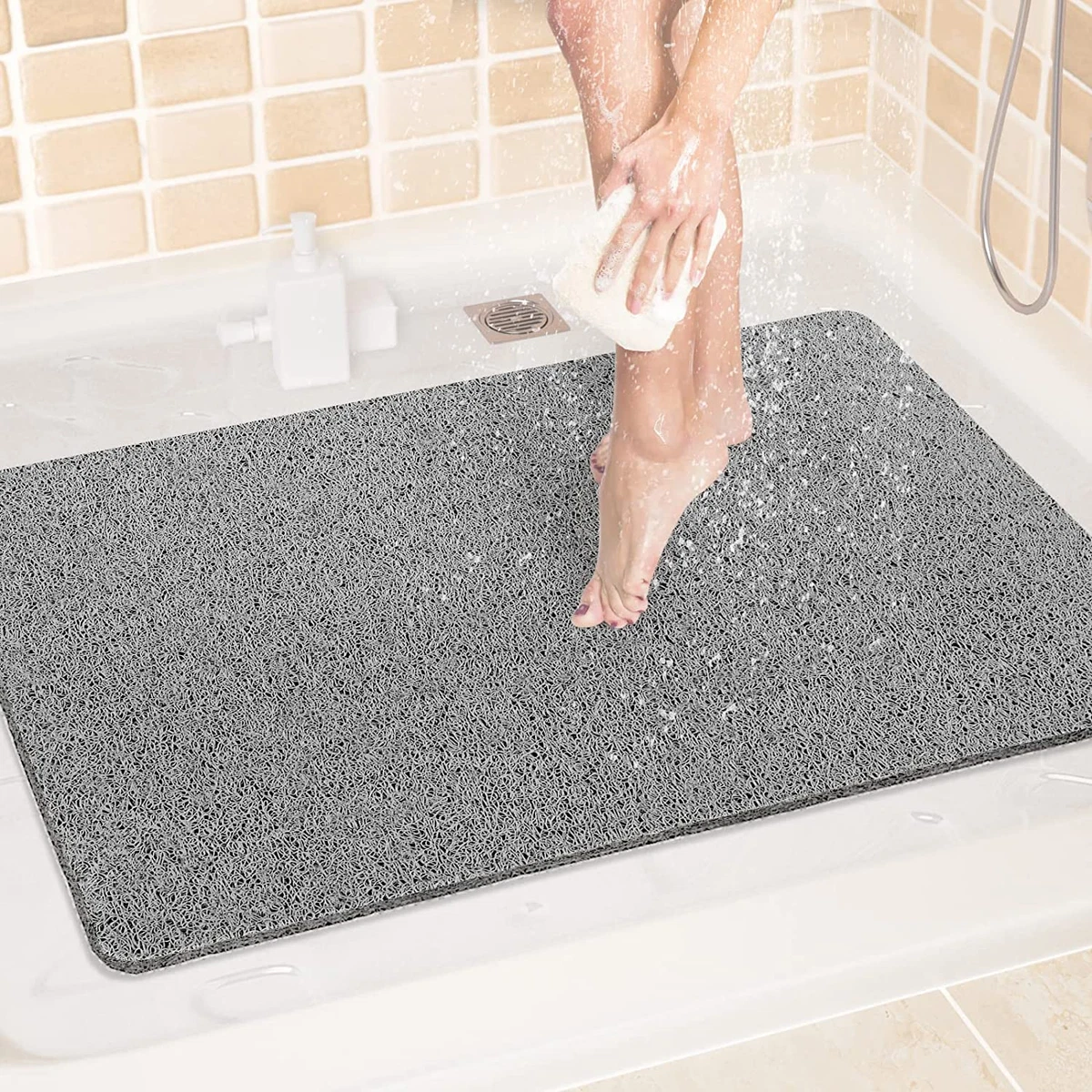 Shower Mat Bathtub Mat,24X32 Inch, Non-Slip Bath Mat with Drain, Quick  Drying PV