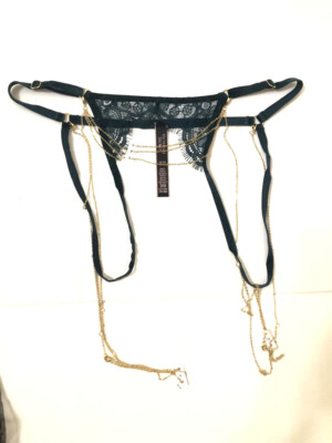 Victoria's Secret Delicate Chain Crotchless String Cheeky Panty Dark Green NWT