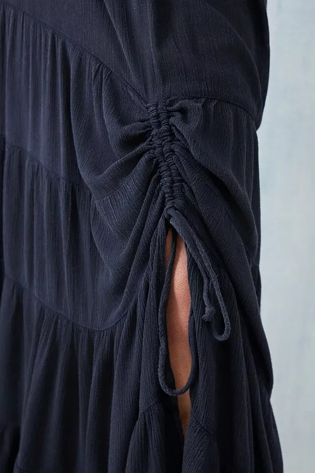 Urban Outfitters UO Black Soft Ruched Prairie Maxi Skirt M 8