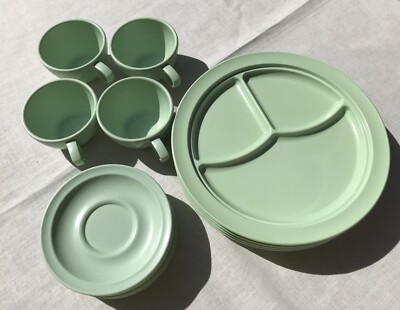 Vintage Prolon Ware, A Brand Melmac 14 Piece Set Seafoam Green