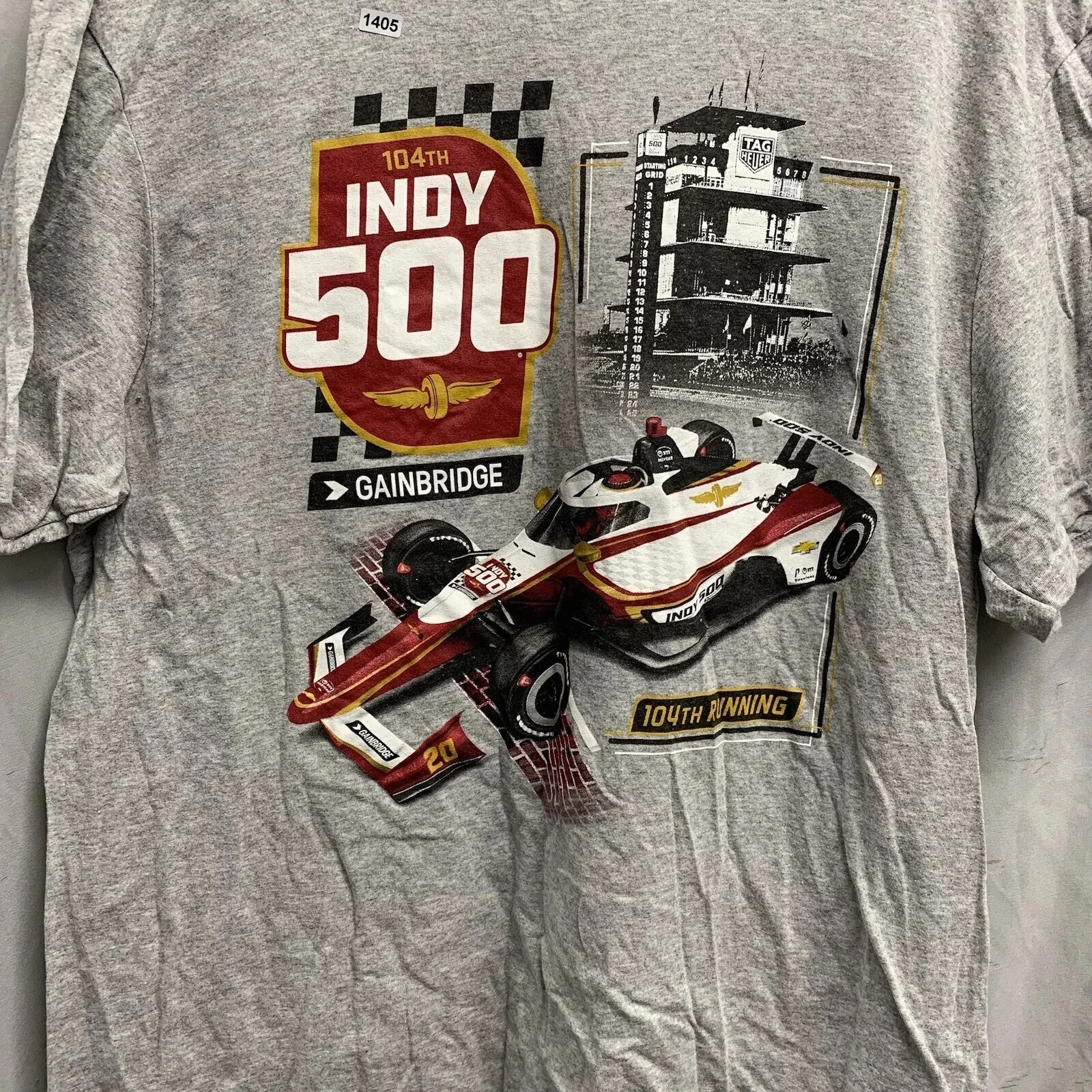 Indy 500 Shirt Adult 2XL Grey Short Sleeve GainBridge Nascar 104th Running Mens