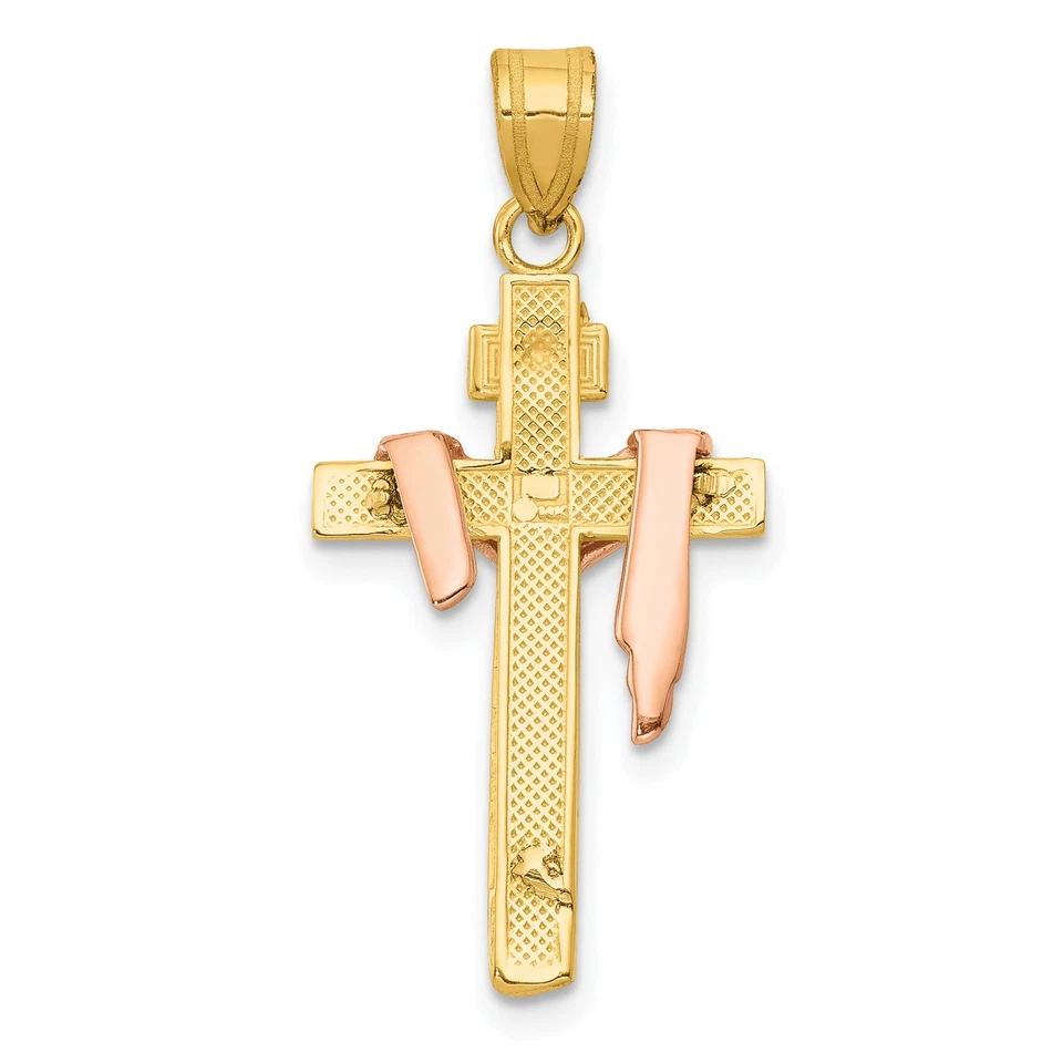 14K Tri-Color Gold Diamond Cut Inri Crucifix Pendant Charm Jewelry 39 x 18 mm - Image 3 of 4