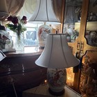Chinese PAINTED GINGER JAR Pheasant Lady Wood Base Shades Lamp — photo 2