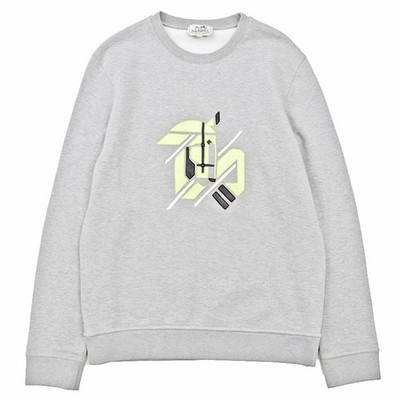 HERMES Sweatshirt Chevaux en Symetrie SizeL Men Horse LeatherPatch Gray Yellow