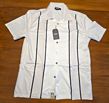 Men's NWT Sz Small Short Sleeve Button Down White With Black Stripe Casual Shirt