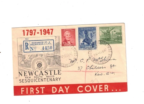 Australia 1947 Newcastle on Registered FDC,cds ELIZABETH St Vic