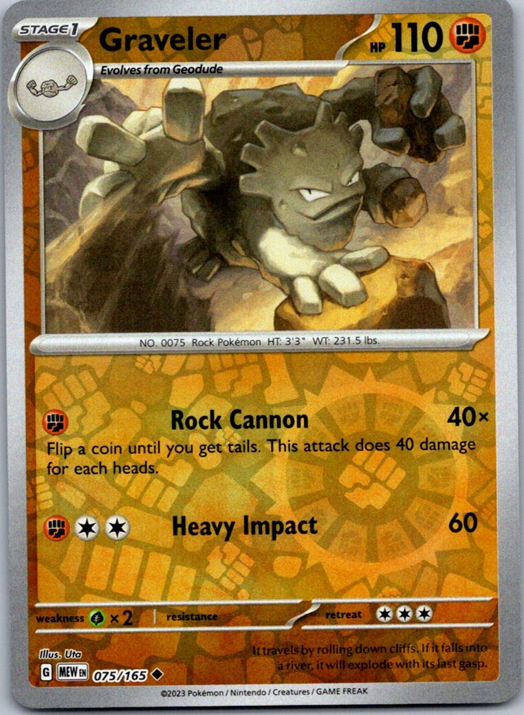 Pokemon Graveler Uncommon SV: Scarlet & Violet 151 075/165 NM Reverse Holo