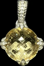 JUDITH RIPKA 925 STERLING SILVER & DIAMONIQUE (CZ) W/CITRINE PENDANT/ENHANCER