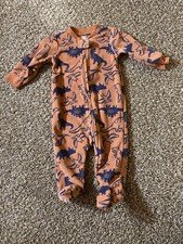 Carters Cozy Rust/Blue Dinosaur Footed One-Piece for Kids Sz 3-6 Months