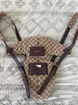 Gucci Baby Carrier  GG Monogram Canvas Leather Strap