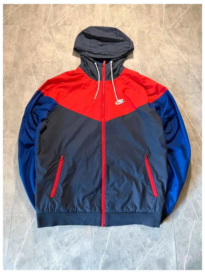 Veste Nike Windrunner, Coupe-vent à capuche zippée, Colorblock Rouge et Bleu - Photo 1/4