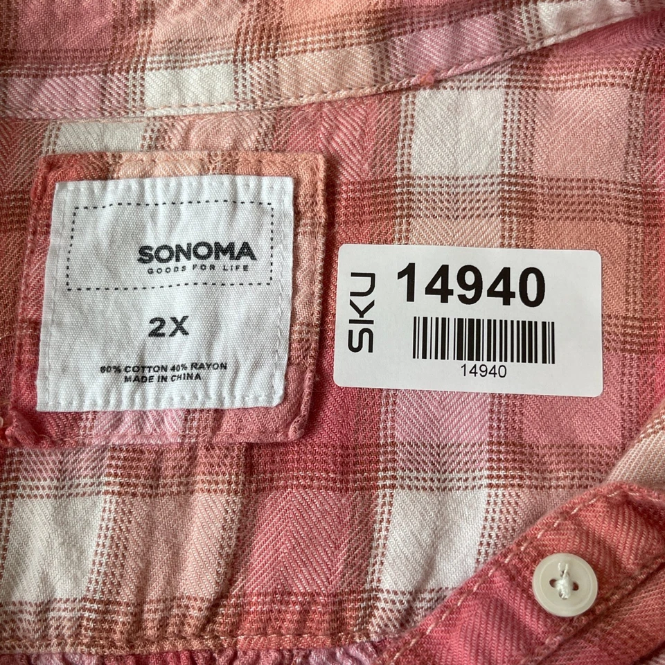 Blusa Sonoma Feminina 2X X Xadrez Rosa Manga Longa Camisa 3 Botões Casual - Imagem 3 de 4