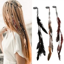 Feather Hair Clip Colorful Rope Extension Headband Brown Black Khaki Headwear