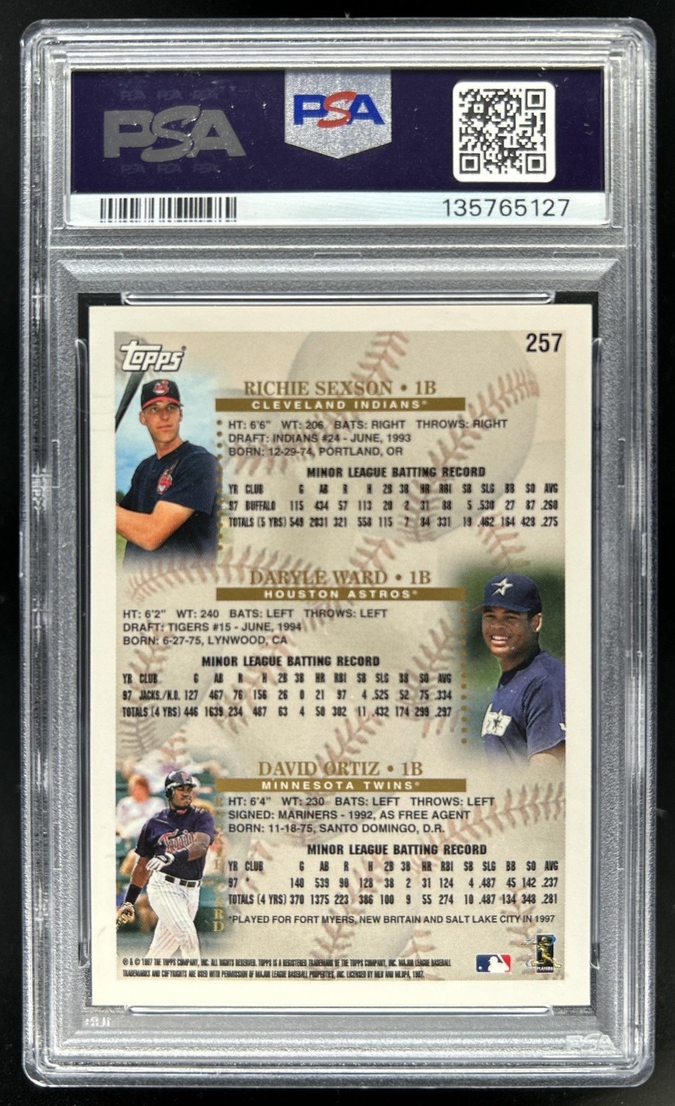 1998 Topps Richie Sexson Daryle Ward David Ortiz #257 PSA 9 view 2