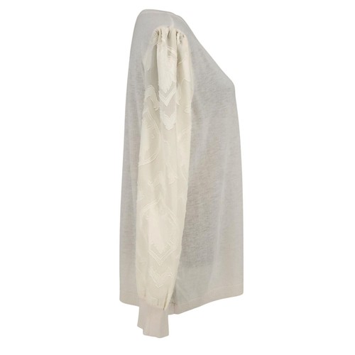 Loft Sweater Womens XL Ivory Sheer Lace Puff Sleeves Wool Blend Lightweight New - Picture 5 of 15