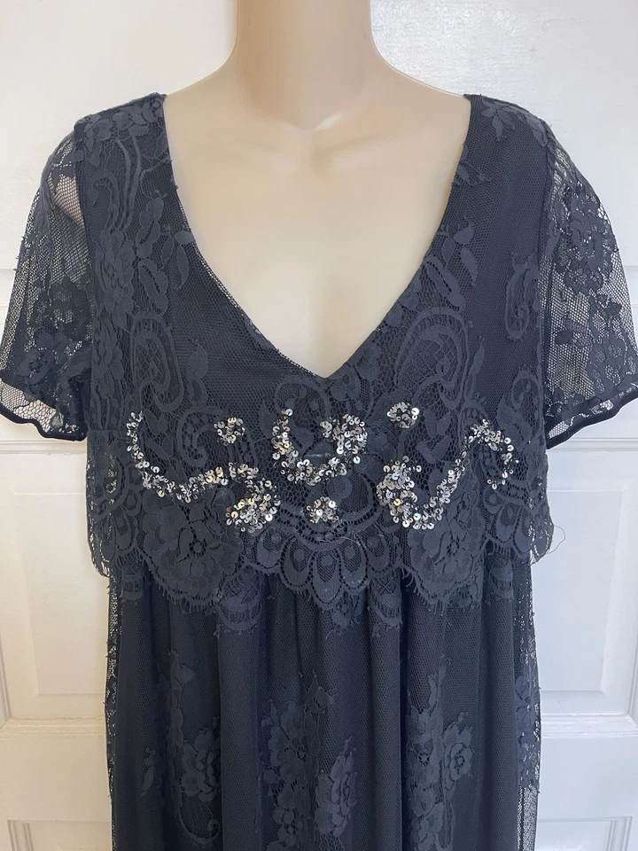 TwinSet Simona Barbieri Milano кружева черный платье завышенной талии Midi Sz M 6/8 - Изображение 3 из 4