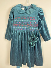 VTG Laura Ashley Girls 2 Years Green Velvet Christmas Holiday Smocked Dress