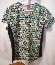 Divine Scrubs By JDM Large Scrub Top Turquoise White Gray Bubbles