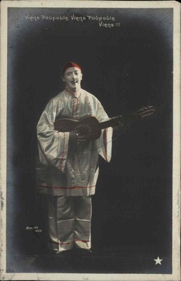 MOREAU PARIS Pierrot Clown Costume Playing Guitar TINTED RPPC