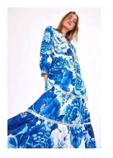 FARM RIO blue white floral Midi Dress Sz S