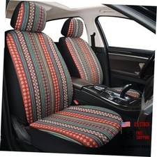 Baja Saddle Blanket Car Seat Covers, Boho Striped Woven Seat Front FLOWER RED