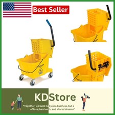 26-Quart Commercial Mop Bucket with Side-Press Wringer - Yellow Durable Design