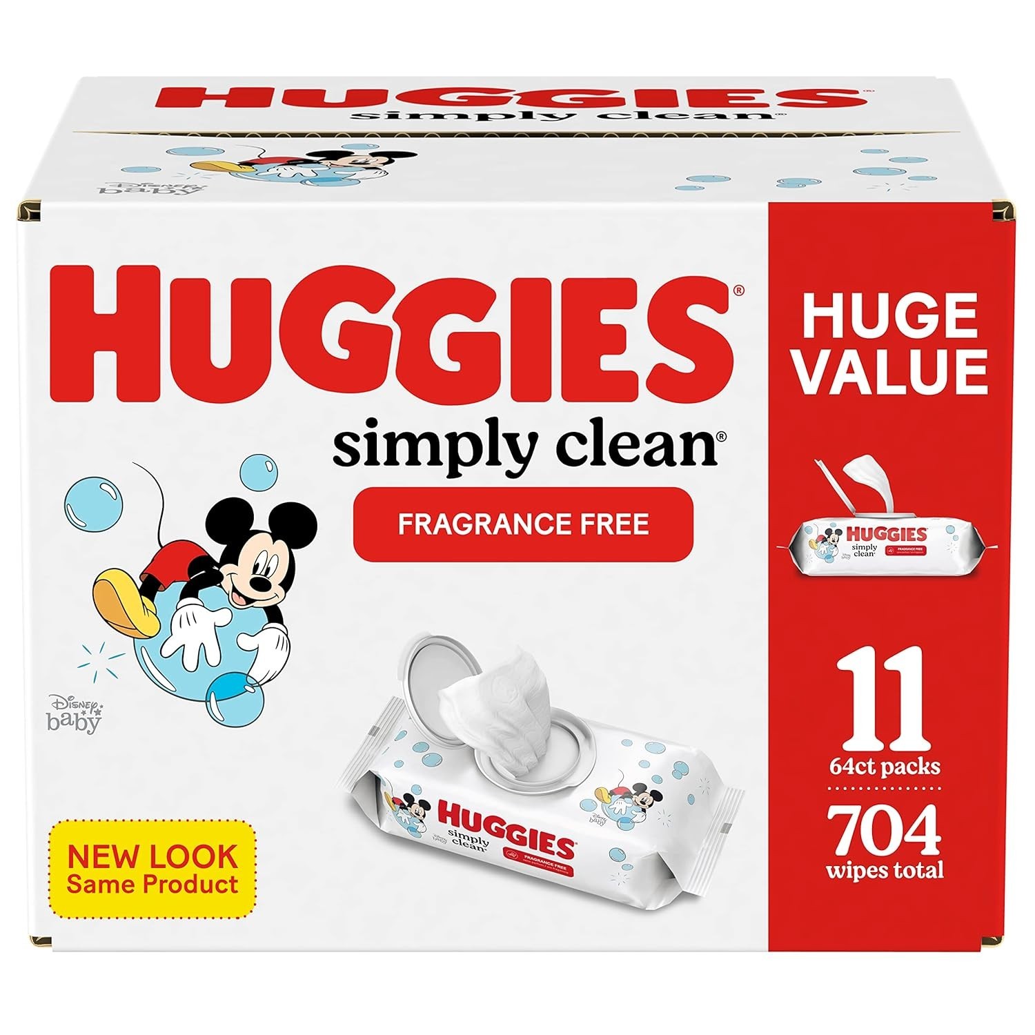 Huggies Simply Clean Unscented Baby Wipes, 11 Flip-Top Packs (704 Wipes Total)