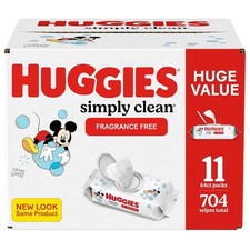 Huggies Simply Clean Unscented Baby Wipes, 11 Flip-Top Packs 704 Wipes Total