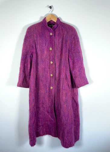 60s Mohair Blend Overcoat Women's XL Purple Elegant Fashions USA Made Boho