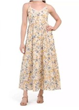 Rachel Zoe Yellow Floral Tiered Maxi Dress NWT Spaghetti Straps Size 8 Summer